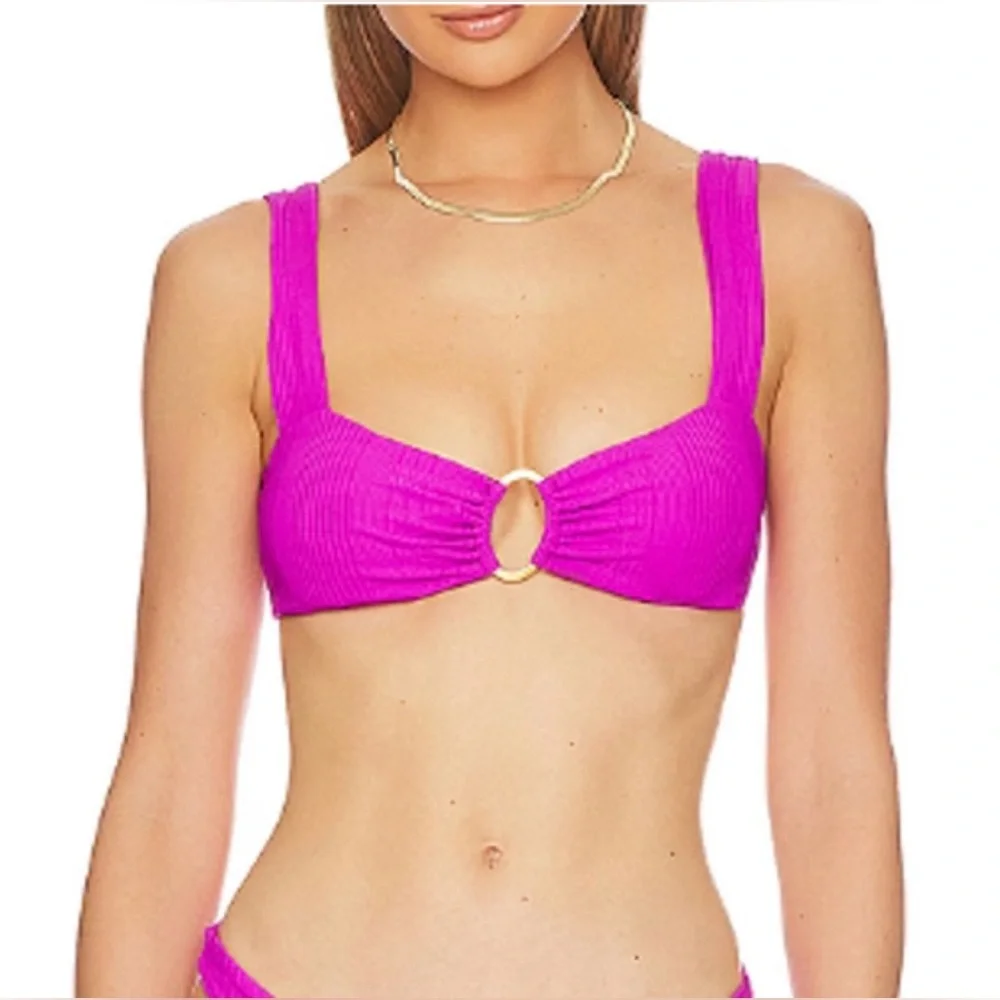 L*Space Ribbed Willow Bikini | Purple Cutout Ring Top & High-Leg Bottom NWT M